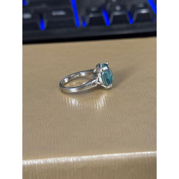 Silver 925 ring with beveled stone in setting appears to be man made sz 6.5 - Picture 4 of 7